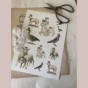 Ark med f�r, g�s og fugle med kroner