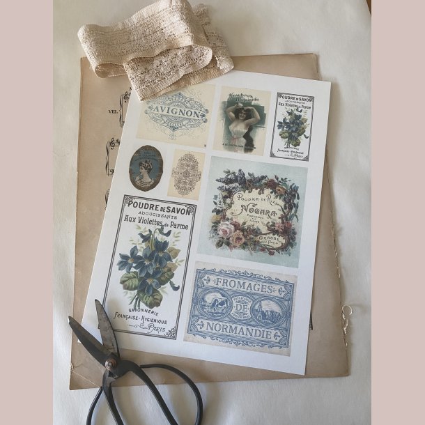 Ark med sk�nne gamle parfumeetiketter